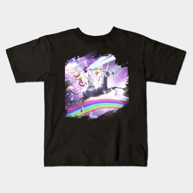 Lazer Rave Space Cat Riding Unicorn With Ice Cream Kids T-Shirt by Random Galaxy